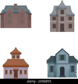 Collection de quatre maisons de style dessin animé, isolées sur un fond blanc pour une utilisation facile Illustration de Vecteur