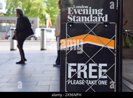 Londres, Royaume-Uni. 29 mai 2024. London Evening Standard a annoncé qu'il cesserait de publier son quotidien gratuit et passerait à une publication hebdomadaire, car il rapporte des pertes de 84,5 millions de livres au cours des six dernières années. Crédit : Vuk Valcic/Alamy Live News Banque D'Images