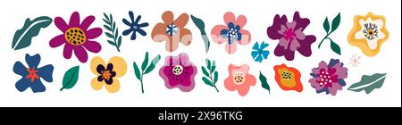 Ensemble d'éléments de conception florale dessinés à la main Illustration de Vecteur