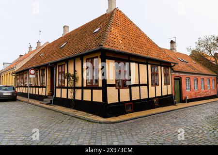 Ancienne rue de la ville de Ronne, île de Bornholm, Danemark Banque D'Images