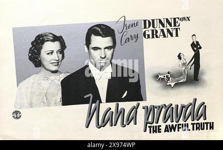 Œuvre promotionnelle tchèque pour Irene DUNNE et CARY GRANT dans THE AWFUL TRUTH / NAHA PRAVDA 1937 réalisateur LEO McCarey basé sur le jeu d'Arthur Richman scénario Vina Delmar Columbia Pictures Banque D'Images