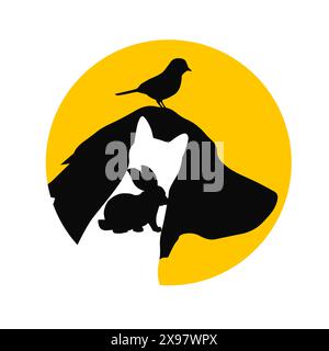 Logo animaux. Symbole abstrait chien, chat, lapin, oiseau. dessin à la main. Pas ai, illustration vectorielle Illustration de Vecteur
