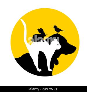 Logo animaux. Symbole abstrait chien, chat, lapin, oiseau. dessin à la main. Pas ai, illustration vectorielle Illustration de Vecteur