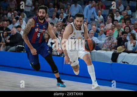 Facundo Campazzo du Real Madrid l lors du match de demi-finale de la Ligue espagnole Liga ACB, entre le Real Madrid et le FC Barcelone à Wizink le 29 mai 2024 Banque D'Images