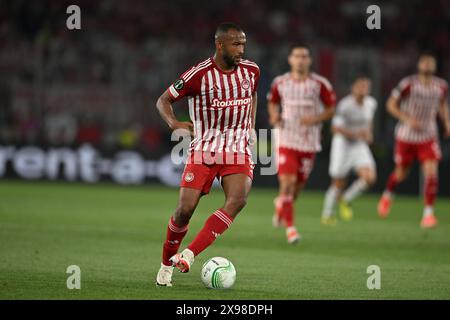 Ayoub El Kaabi (Olympiacos FC) lors de la finale de l'UEFA Europa Conference League entre Olympiacos 1-0 d.t.s. Fiorentina à l'AEK Arena le 29 mai 2024 à Athènes, Grèce. Crédit : Maurizio Borsari/AFLO/Alamy Live News Banque D'Images