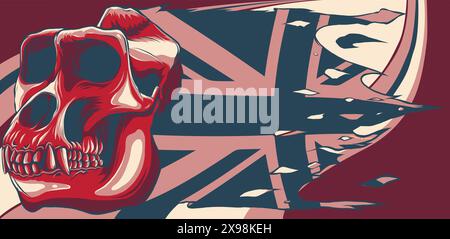 illustration vectorielle du crâne de singe avec drapeau du royaume-uni Illustration de Vecteur