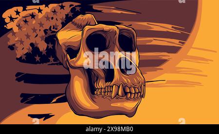 illustration vectorielle du crâne de singe avec drapeau américain Illustration de Vecteur