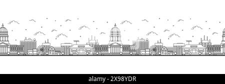 Modèle sans couture avec contour Olympia Washington City Skyline. Bâtiments modernes isolés sur Blanc. Illustration vectorielle. Olympia USA paysage urbain. Illustration de Vecteur