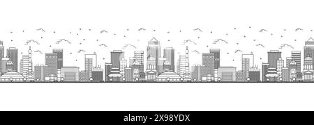 Modèle sans couture avec contour des Moines Iowa City Skyline. Bâtiments modernes isolés sur Blanc. Illustration vectorielle. Paysage urbain des Moines USA. Illustration de Vecteur