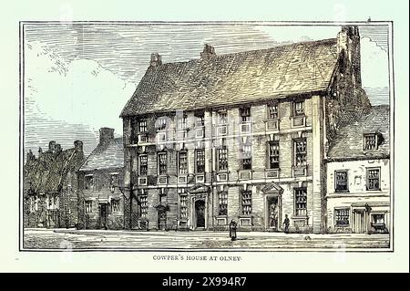 Histoire de l'architecture, époque géorgienne, la maison de William Cowper, Olney, nord du Buckinghamshire, années 1870, illustration vintage, XIXe siècle Banque D'Images