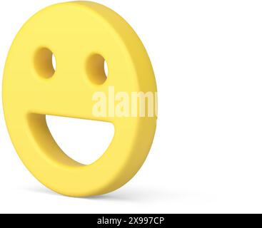 Émoticône souriant médias sociaux humour smiley caractère jaune icône 3d illustration vectorielle réaliste. Rire communication cyberespace heureux face comique Illustration de Vecteur