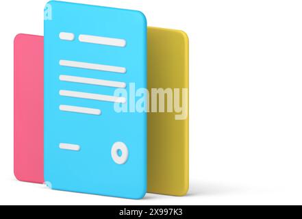 Pile de feuilles juridiques de document papier avec sceau et texte forme de transaction 3d icône illustration vectorielle réaliste. Approbation de la documentation du dossier de contrat Illustration de Vecteur