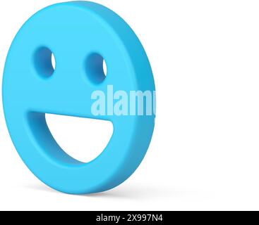 Émoticône bleu smiley riant visage drôle de personnage cyberespace communication en ligne icône 3d illustration vectorielle réaliste. Emoji d'humeur positive joyeux Illustration de Vecteur