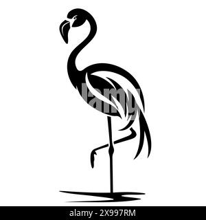 Image d'un flamant rose en noir et blanc, debout sur un poteau, magnifiquement dessiné Illustration de Vecteur