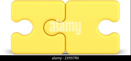 Pièce de puzzle jaune détails connectés partenariat collaboration succès travail d'équipe icône 3d illustration vectorielle réaliste. Résolution du problème du jeu de logique jigsaw Illustration de Vecteur