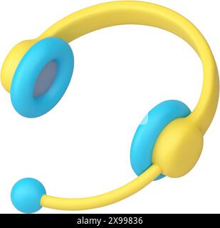 Centre d'appels casque support client contact assistance à distance Helpline icône 3d illustration vectorielle réaliste. Service d'assistance téléphonique Illustration de Vecteur