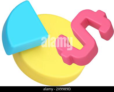 Finance profit analyse graphique d'investissement commercial PIE dollar Money report icône 3d illustration vectorielle réaliste. Diagra graphique de comptabilité d'entreprise Illustration de Vecteur