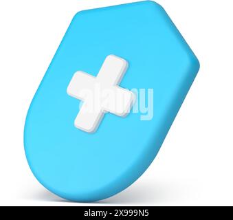 Soins de santé premiers soins badge médical bleu Cross Shield protection contre les accidents aide icône isométrique 3d illustration vectorielle réaliste. Médecine de soins de santé dans Illustration de Vecteur
