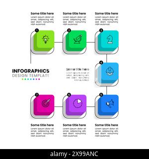 Modèle d'infographie avec icônes et 7 options ou étapes. Carrés isométriques. Peut être utilisé pour la mise en page de flux de travail, diagramme, bannière, webdesign. Vecteur illustr Illustration de Vecteur