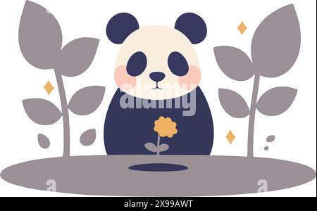 Animal Friend's Gardening, illustration vectorielle de style dessin animé mignon (panda) Illustration de Vecteur