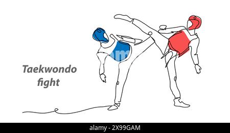 Fond vectoriel de taekwondo, bannière, affiche. Une illustration de dessin au trait continu du sport taekwondo Illustration de Vecteur