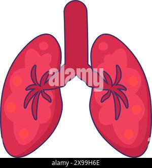 Poumons de personne saine icône. Organes du système respiratoire, élément médical de dessin animé caressé pour un design moderne et rétro. Le pictogramme vectoriel de couleur simple est Illustration de Vecteur