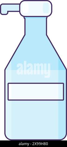 Désinfectant en plastique avec distributeur. Dispositif de distribution de liquide désinfectant, élément médical de dessin animé à mouvement pour design moderne et rétro. Couleur simple Illustration de Vecteur