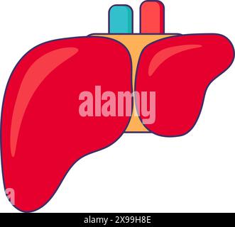 Icône de foie humain sain. Organe filtrant, élément médical de dessin animé caressé pour un design moderne et rétro. Pictogramme vectoriel de couleur simple isolé sur whit Illustration de Vecteur
