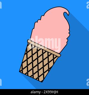 Illustration vectorielle de la crème glacée dans une tasse à gaufres dans un style plat isolé sur fond bleu avec ombre. Illustration vectorielle Illustration de Vecteur