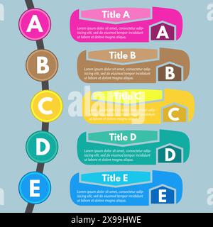 Eléments de conception infographique en cinq étapes. Modèle de conception infographique étape par étape. Illustration vectorielle Illustration de Vecteur