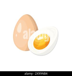 Illustration d'oeuf. Demi-oeuf entier et bouilli, dans le style de bande dessinée. Illustration de nourriture isolée sur blanc. Illustration de Vecteur