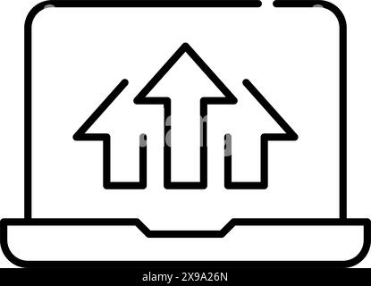 Flèches sur ordinateur portable. Avancement numérique, réussite personnelle et croissance. Icône vectorielle Pixel Perfect Illustration de Vecteur