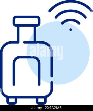 Bagages intelligents avec symbole wifi. Connectivité mondiale, nomades numériques, intégration des technologies de voyage. Icône Pixel Perfect Illustration de Vecteur