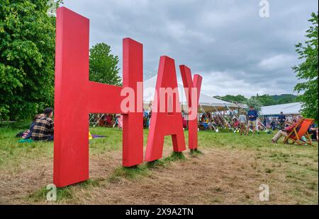 Visiteurs du festival Hay, Hay-on-Wye, Powys, pays de Galles Banque D'Images