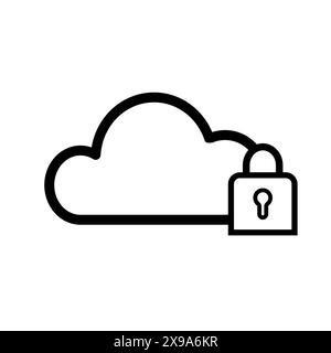 Stockage cloud et icône de contour de verrouillage isolé sur fond blanc Illustration de Vecteur