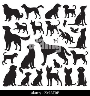 Silhouette ensemble de chiens. Illustration isolée vectorielle Illustration de Vecteur
