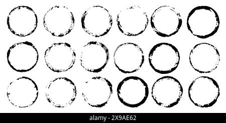 Grunge des impressions sales pour votre design. Collection de marques vectorielles noires de tasses et de lunettes isolées sur fond blanc. Coups de pinceau, taches, gouttes Illustration de Vecteur