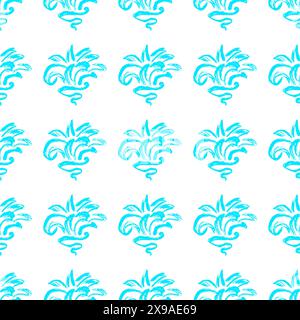 Fleurs bleues. Motif sans couture. Dessins d'enfants avec des crayons de cire. Imprimer pour la conception de tissu, textile, tissu, papier peint Illustration de Vecteur