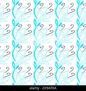 Motif sans couture. Fleurs bleues. Dessins d'enfants avec des crayons de cire. Imprimer pour la conception de tissu (2) Illustration de Vecteur