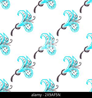 Motif sans couture. Fleurs bleues. Dessins d'enfants avec des crayons de cire. Imprimer Illustration de Vecteur