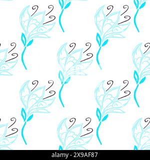 Motif sans couture. Fleurs bleues. Dessins d'enfants avec des crayons de cire. Impression pour la conception de tissu, textile Illustration de Vecteur