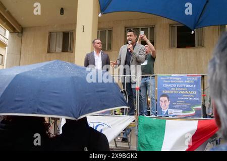 Italie, Arezzo, 30 mai 2024 : le général Roberto Vannacci lors d'un rassemblement électoral. Roberto Vannacci est candidat pour la Ligue (Lega) aux prochaines élections européennes. Photo © Daiano Cristini/Sintesi/Alamy Live News Banque D'Images