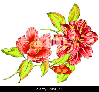 Design textile numérique fleurs élégantes et motif de bordure géométrique pour chemise d'impression numérique Illustration de Vecteur
