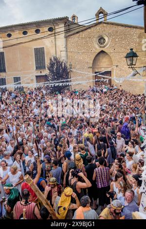 plaza de Sant Jordi, Moros y cristianos, fiesta de la Patrona, Pollença, Majorque, Iles baléares, Espagne Banque D'Images