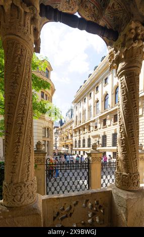 Bucarest, Roumanie. 24 mai 2024. Vue extérieure du monastère de Stavropoleos dans le centre-ville Banque D'Images