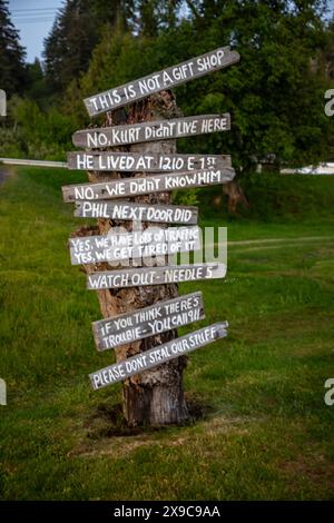 Kurt Cobain Memorial Park, situé dans la ville natale du musicien d'Aberdeen, Washington, est un hommage au légendaire chanteur de Nirvana. ... Banque D'Images