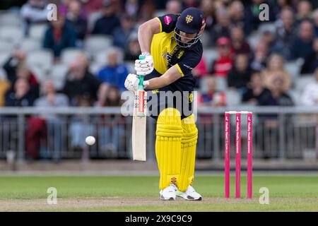 Graham Clark #7 du batteur de cricket de Durham lors du match Vitality Blast T20 entre le Lancashire et Durham à Old Trafford, Manchester le jeudi 30 mai 2024. (Photo : Mike Morese | mi News) crédit : MI News & Sport /Alamy Live News Banque D'Images