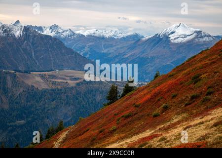 Un sentier de randonnée entre Aiguillette des Houches et les Houches fin octobre, France. Banque D'Images
