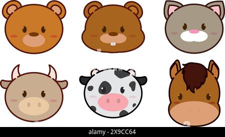 Ensemble d'émoticônes animales kawaii illustration vectorielle Illustration de Vecteur