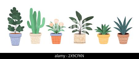 Ensemble de plantes en pots de fleurs. Décoration. Illustration de Vecteur